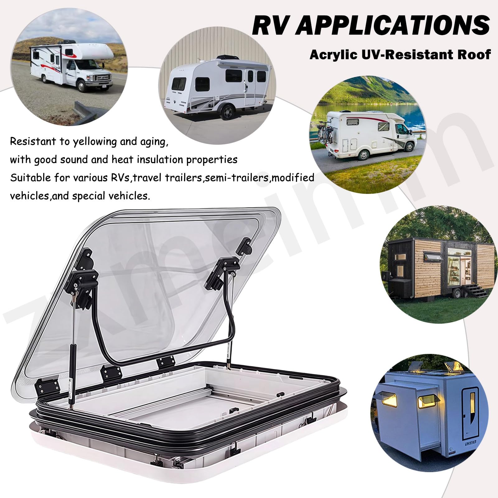 Escotilla de Techo para RV de aleación de Aluminio con Cubierta acrílica Anti-UV — Claraboya de ventilación LED para autocaravanas, Campers, caravanas y vehículos modificados 96 * 65cm
