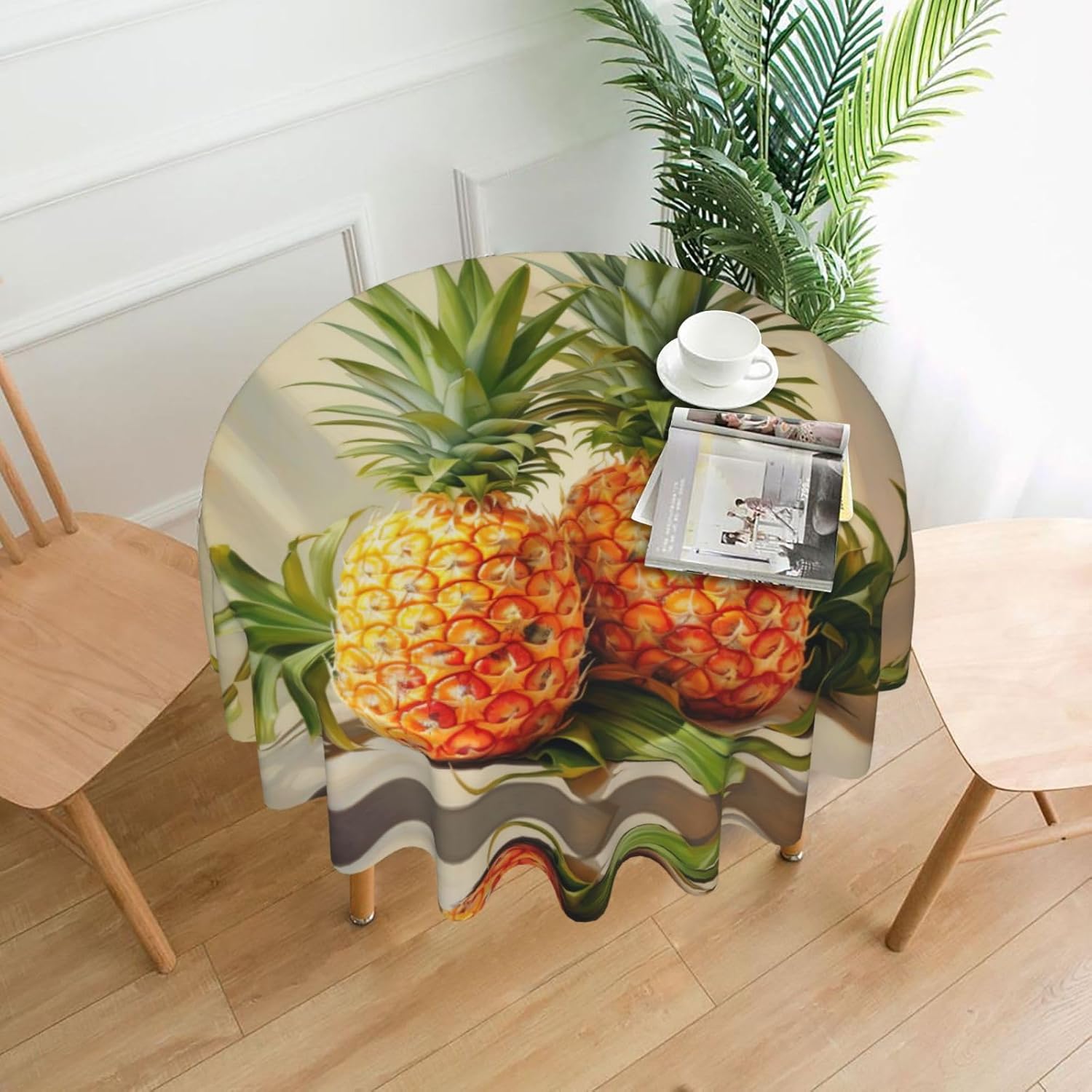 Pineapple Painting Print Wrinkle Free Dining Table Cover for Birthday Party Farmhouse Tablecloths Up to 60 x 60 Inches