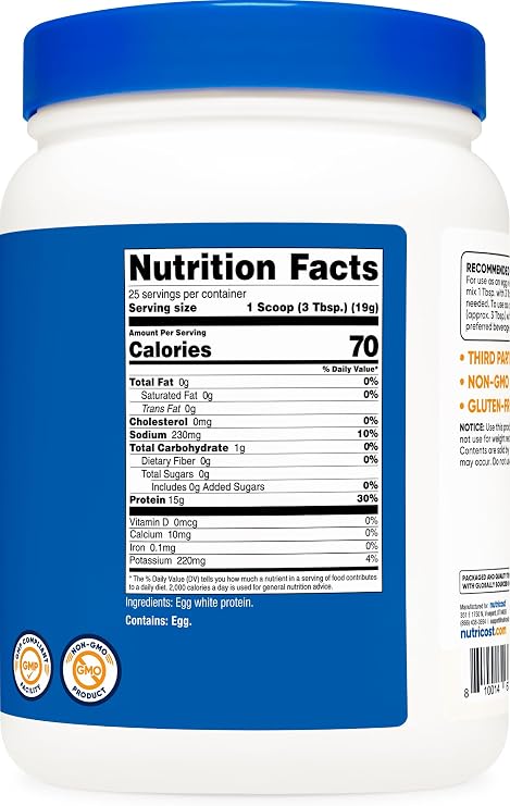 Nutricost Egg White Protein 1lb 25 Servings Amber