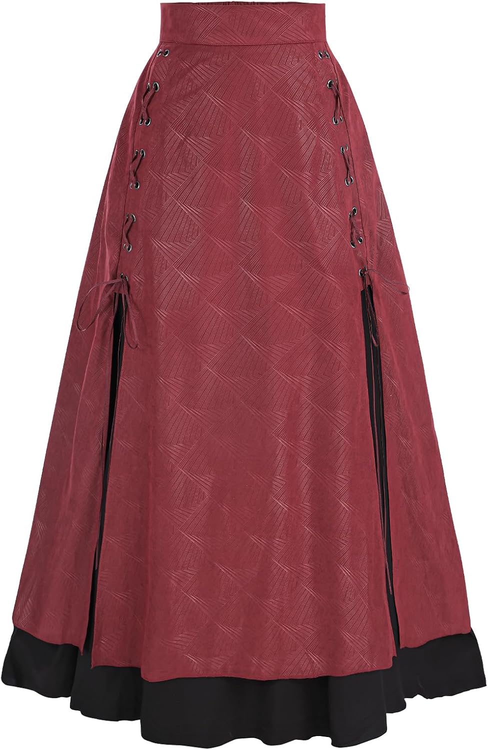 Nuoqi Women Renaissance Skirt High Low Victorian Dress Long Edwardian Skirt with Pocket Red
