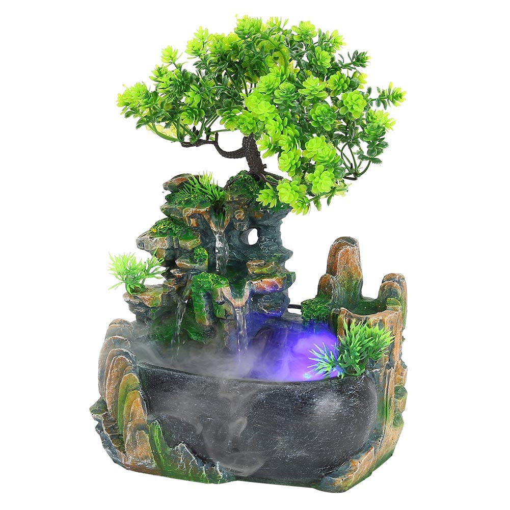 Water Fountain Green Plant, Fountain Plant Decoration with Spray Waterfall Fog Home Decoration, UK 220-240V, Atomizer 100-240V