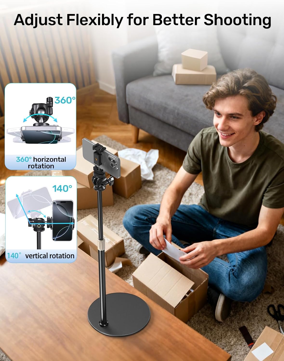 Webcam Stand for Desk, Raise Height Desktop Stand with Adjustment for Logitech Webcam C920 C922 BRIO, 360°Rotatable Ballhead Desktop Tripod for Live Streaming/Video Calling with 1/4" Thread