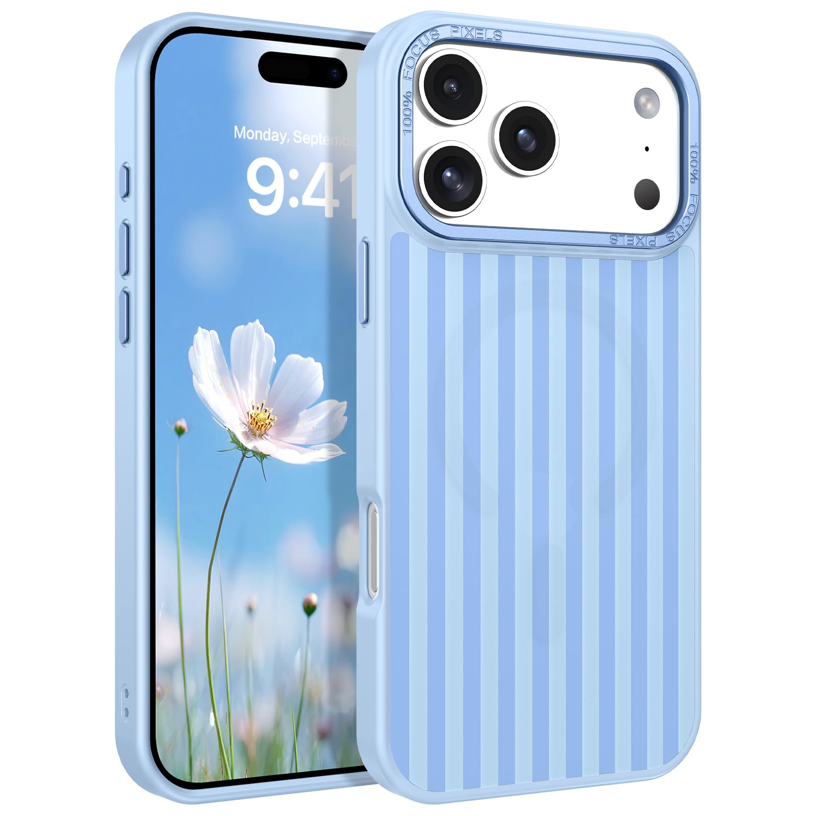DOMAVER for iPhone 17 Pro Case Cute Striped Phone Case Compatible with MagSafe, Slim Translucent Aesthetic Protective Bumper Shockproof Cover for Women Girl for 17 Pro 6.3", Blue