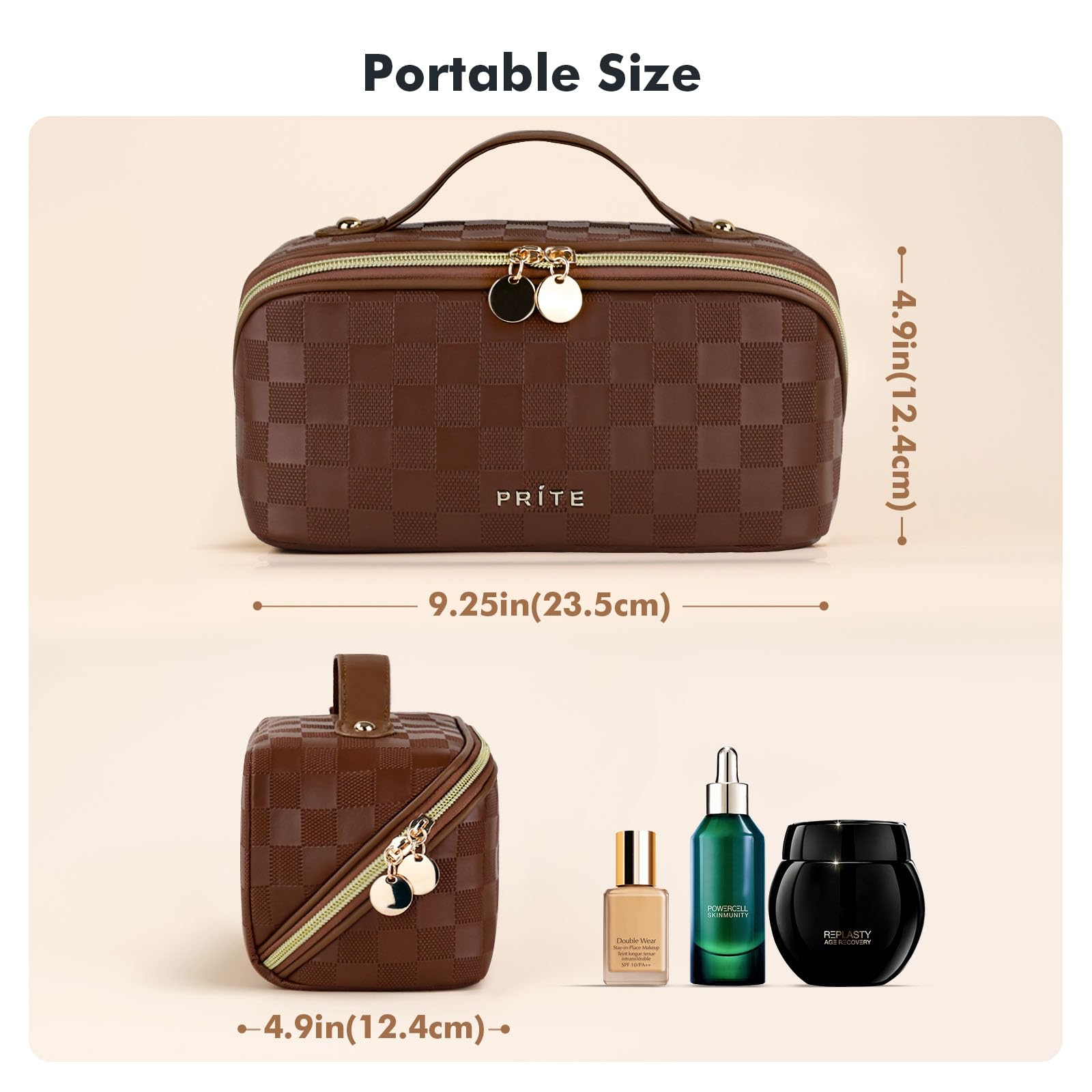 Prite Gran Capacidad Estuche de Maquillaje para Mujer Neceser de Cuero PU Vanity Impermeable para Viaje con Separador Transparente y Asa