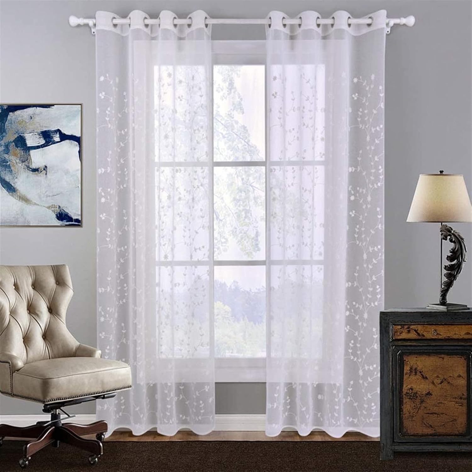 PILYON Embroidered Semi Sheer Curtain, Simple Voile Curtain for Living Room Bedroom Romantic Privacy Floral Window Drapes 1 Pc (Color : White-b, Size : W140*H260cm)