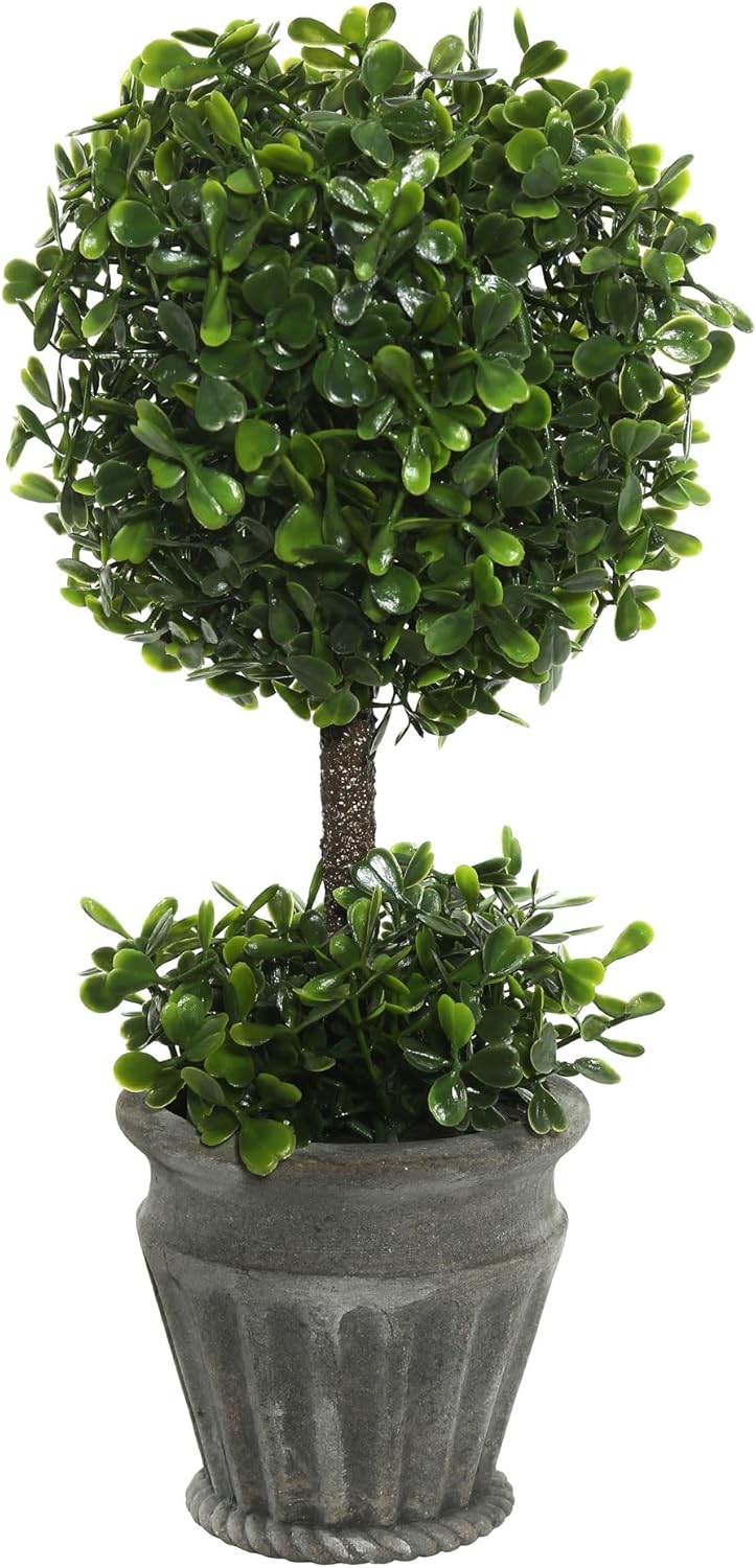 Vickerman 13" Artificial Green Boxwood Topiary - Comes Fixed in Pot - Gray Container - Easy to Care for - Maintenance Free - Small and Lush Design - Beautiful Decoration