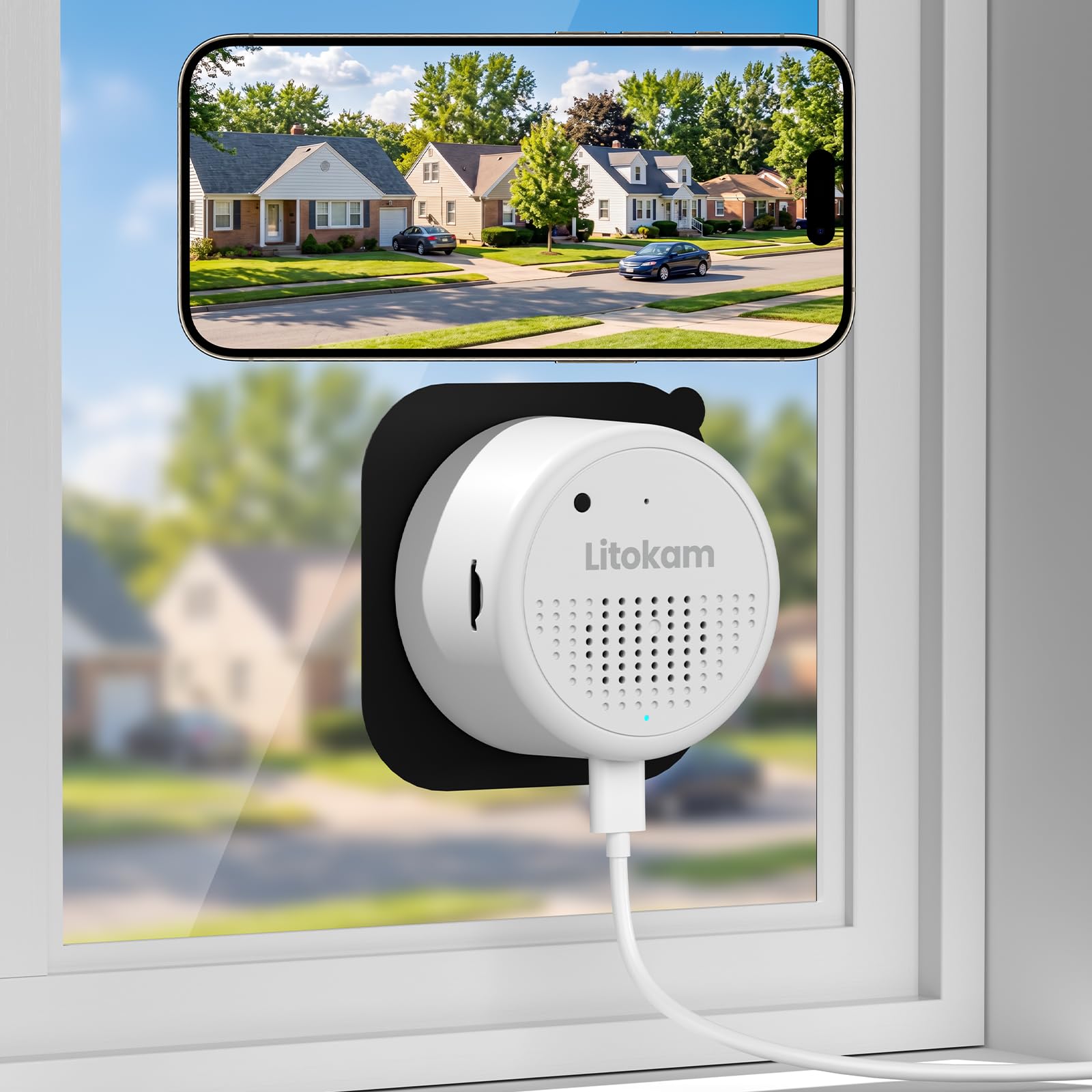 litokam Fensterkamera 2,4 GHz & 5 GHz Dual-Band, 3MP 2K Überwachungskamera Innen mit KI-Farbnachtsicht, 104° Sichtwinkel, Personen-/Bewegungs-/Geräuscherkennung & Echtzeit-Benachrichtigunge(2 Stück)