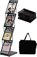WERTIRUNG Foldable 4-Pocket Brochure Holder with Carrying Bag - Portable Magazine Literature Rack for Trade Shows, Offices & Retail (Black)