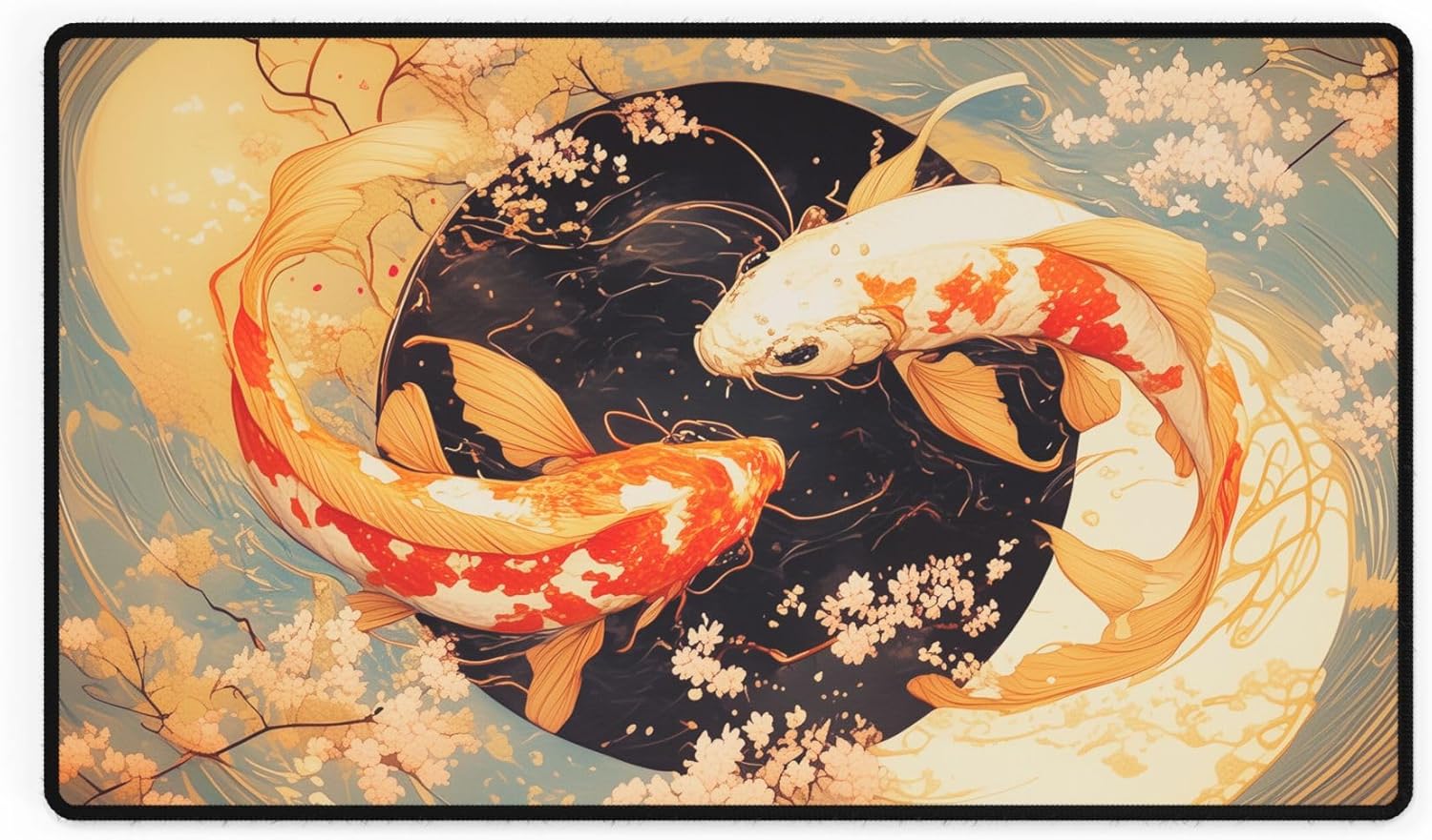 Koi Yin-Yang Playmat | Cherry Blossom Watercolor TCG Playmat | 32"x16"