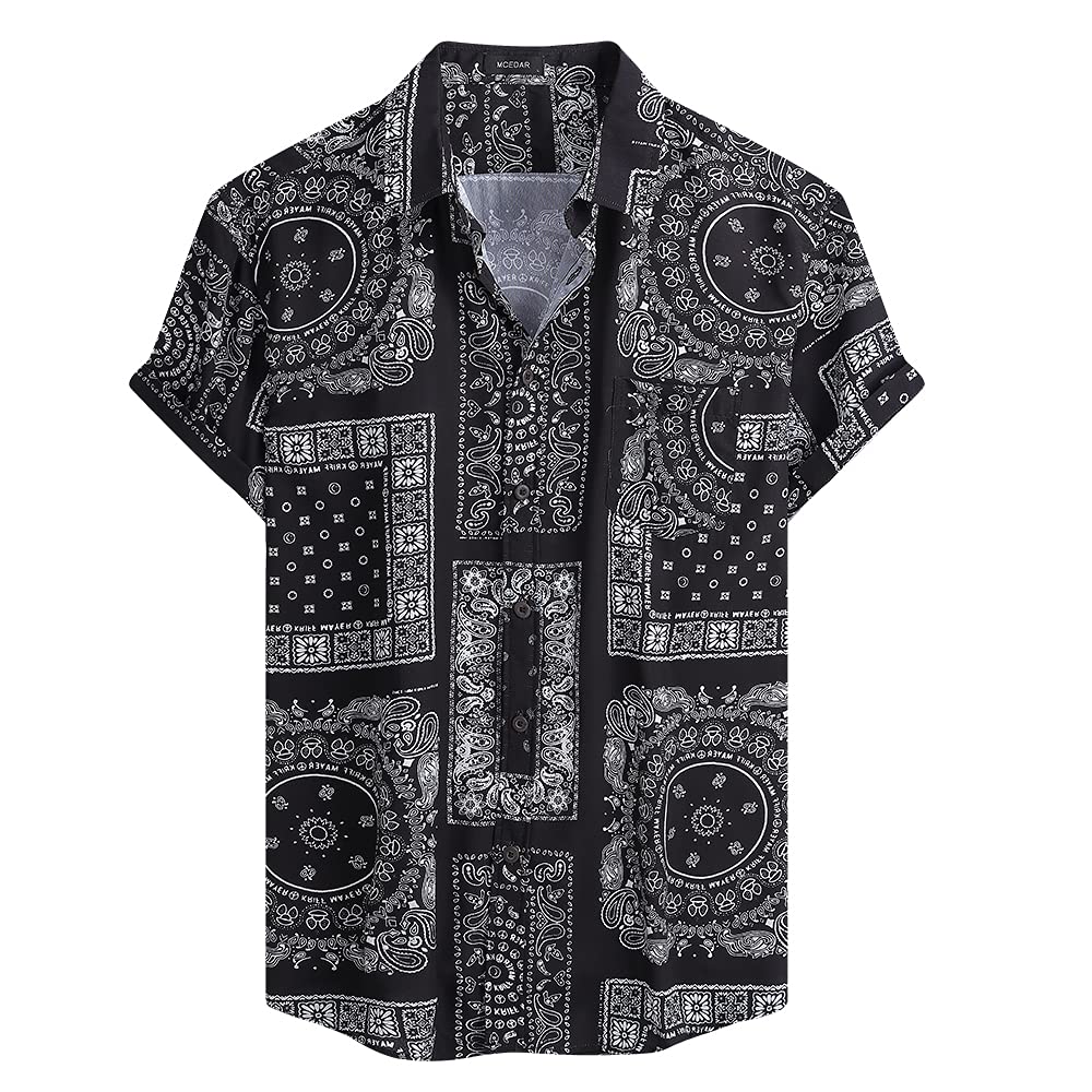 MCEDAR Mens Casual Button Down Short Sleeve Paisley Printed Summer Vintage Beach Vacation Shirts