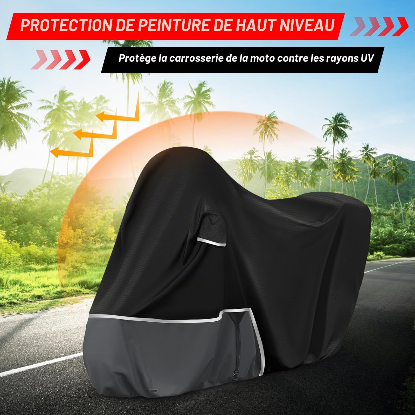 Bâche de Protection Moto, pour Piaggio mp3 400/500 (avec Coffre) | Housse mp3 400 Housse mp3 500 Protection imperméable, résistante à l'hiver, en Tissu Oxford 420D, Noir et Gris foncé
