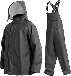 Regenanzug Herren Wasserdicht - Regenjacke & Regenlatzhose mit Abnehmbarer Kapuze, Robuste PU-Arbeitskleidung für Bau, Industrie, Angeln