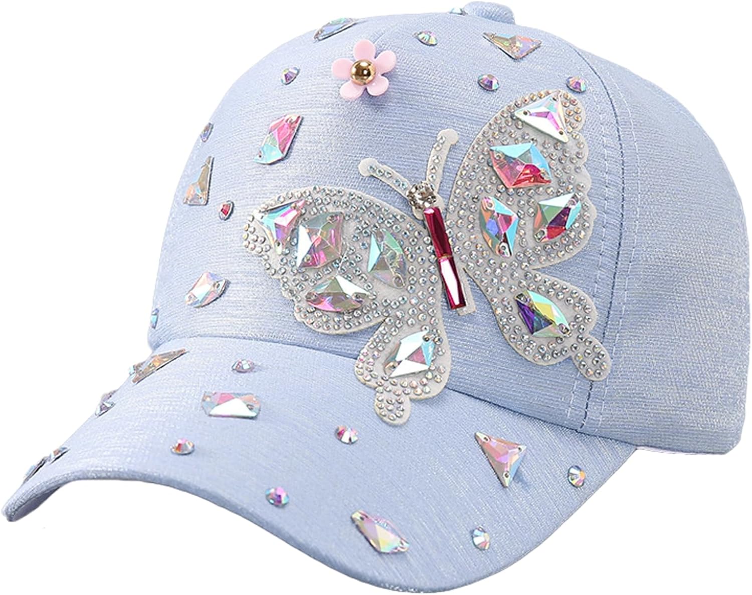 Colorful Rhinestone Baseball Cap Women Bling Butterfly Sequin Sun Protection Duckbill Hat Breathable Cotton