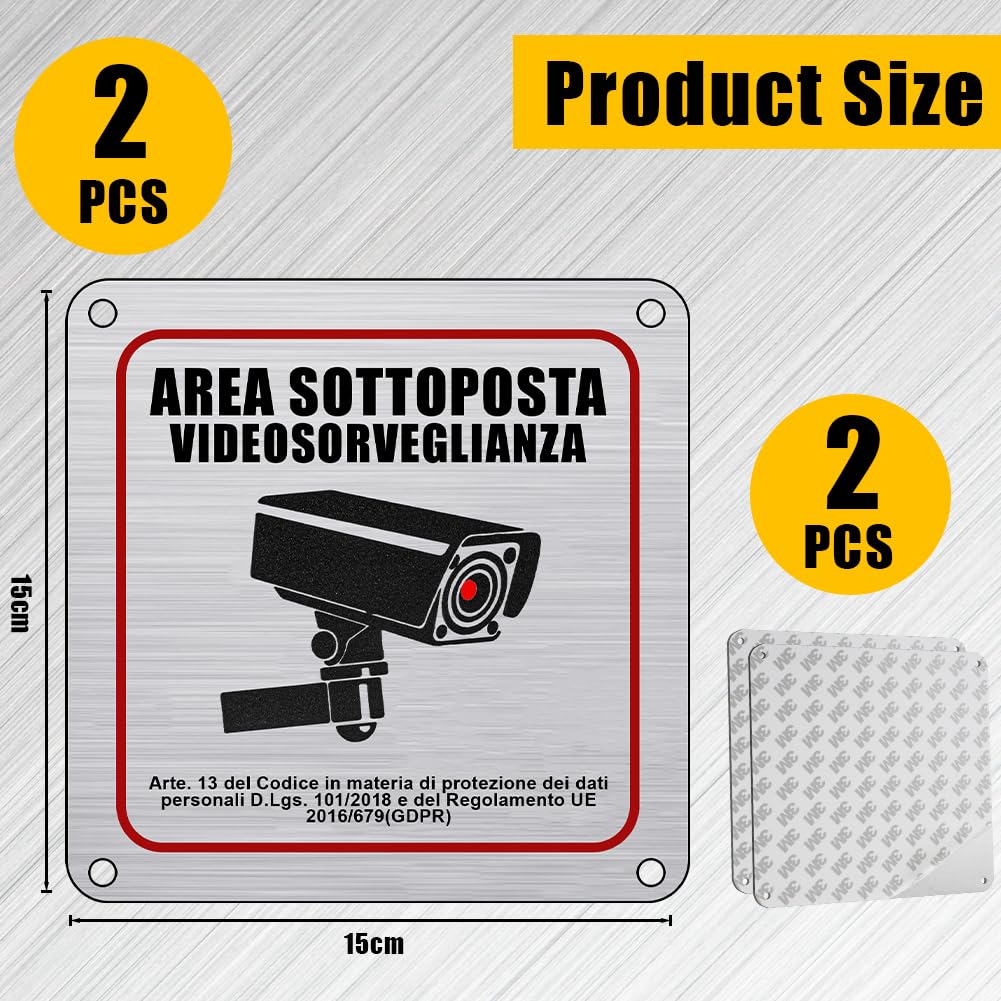 Flintronic 2 carteles de área de videovigilancia de aluminio, 15 x 15 cm | Cartel de metal con aviso GDPR, con adhesivo 3M y agujeros perforados, para casa y tienda, interior y exterior