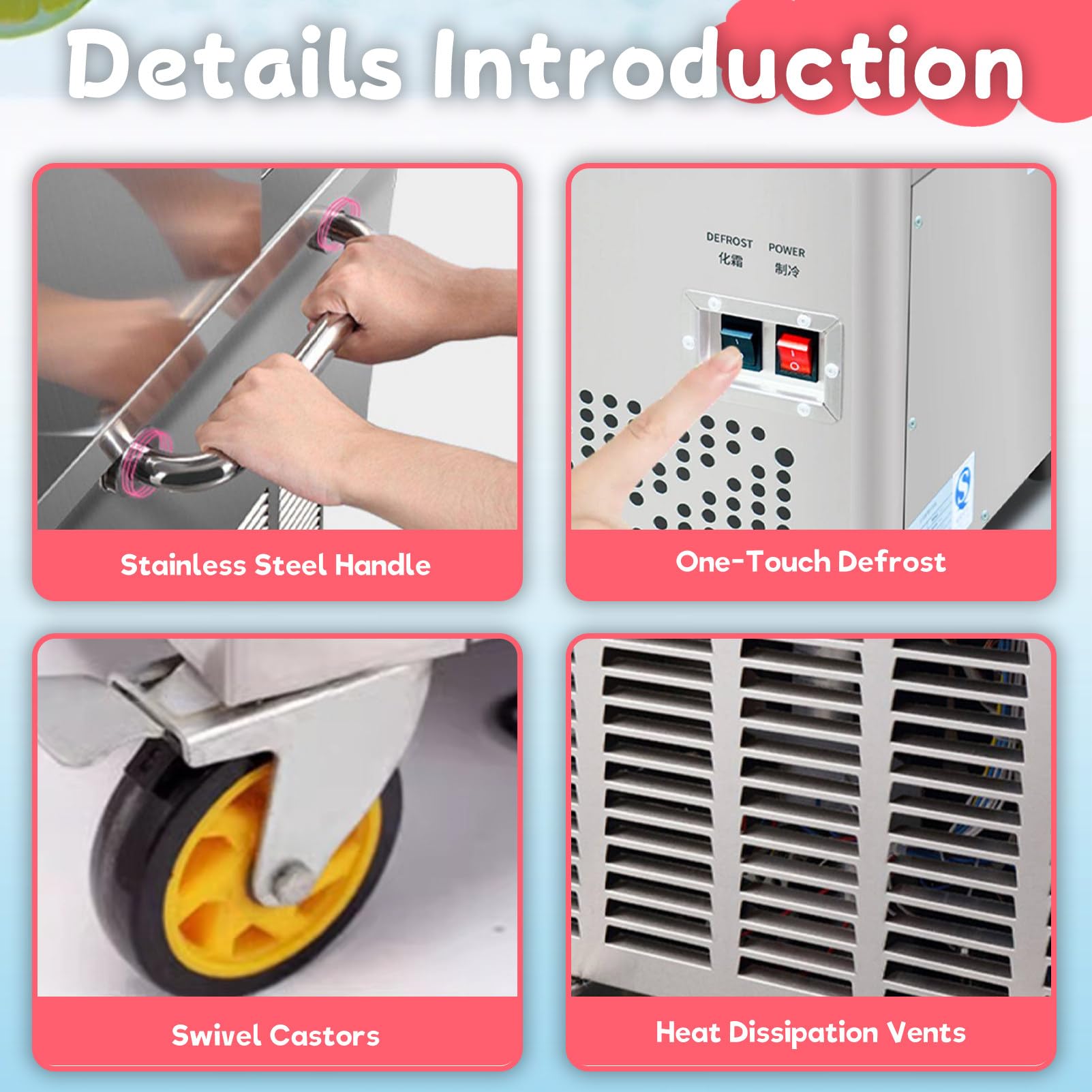 Máquina de acero inoxidable para hacer helado enrollado en casa; el kit incluye 3 espátulas. Una divertida actividad familiar para preparar al instante helado enrollado, sorbete, yogur o gelato.