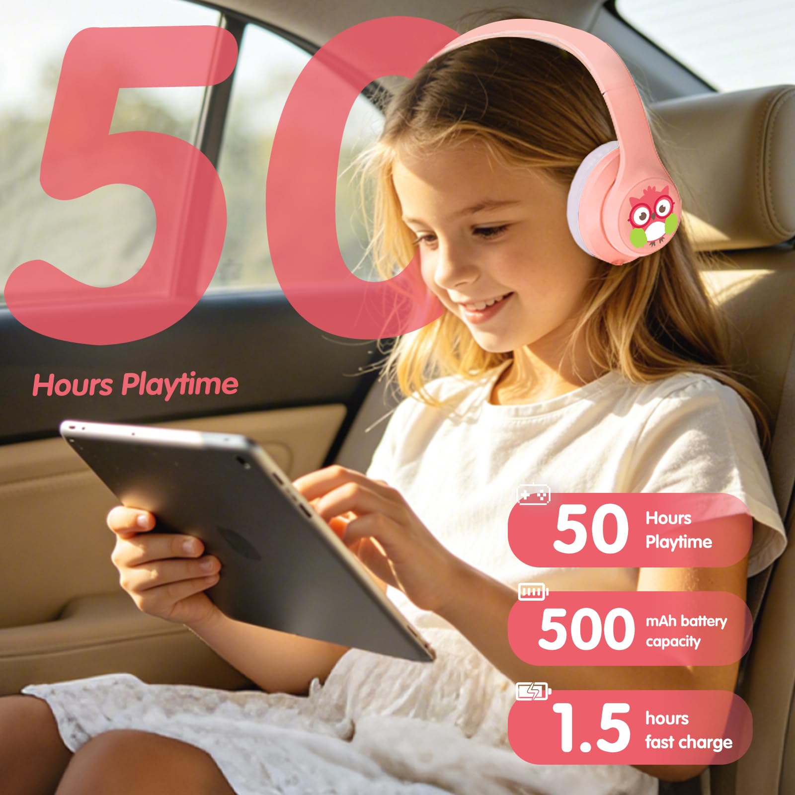 Bluetooth Kopfhörer Kinder, Kabellose Kinderkopfhörer Bluetooth 5.4 Over-Ear mit 85dB Lautstärkeregelung und kabel, Ultra-Licht Faltbar Einstellbar Kopfhörer für Schule, Reisen (Rosa-S31ANC)