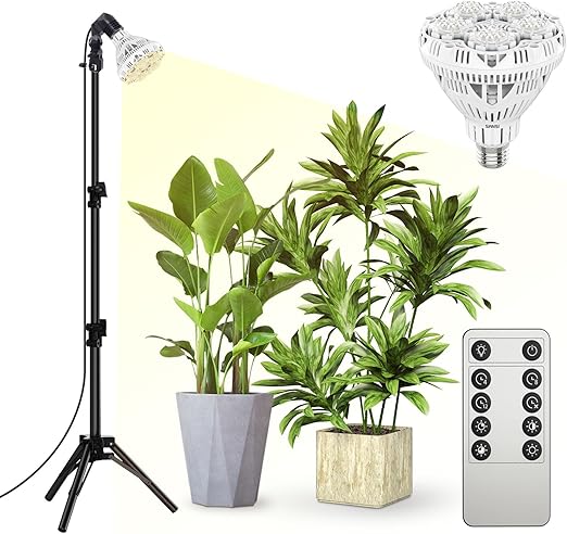 SANSI Grow Lights for Indoor Plants, Dimmable 450W Equiv Full Spectrum Plant Lights for Indoor Growing, Energy Efficient 30W 35.8"-47" Adjustable Height Floor Grow Lights Remote Control Auto Timer