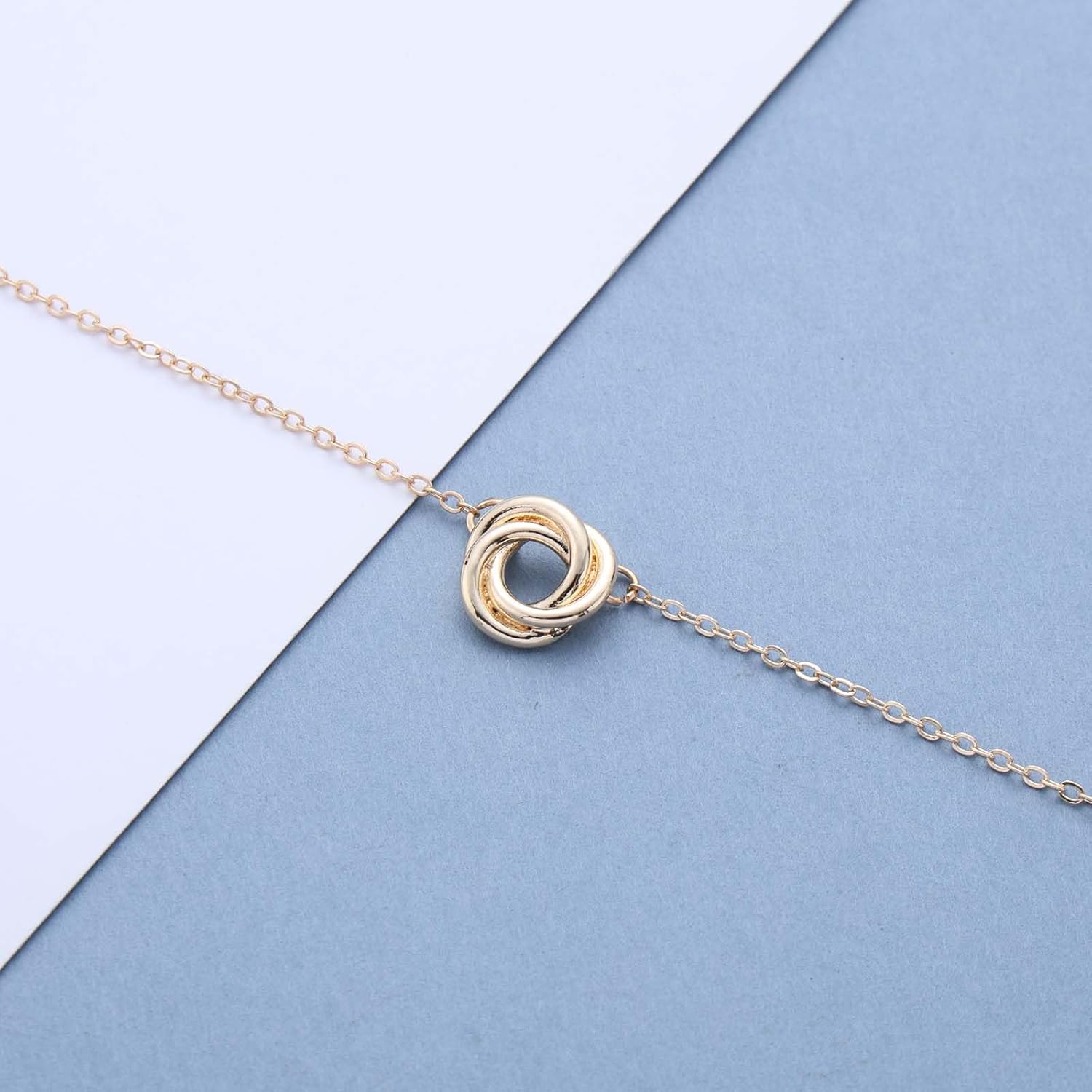 Boho Love Knot Necklace Choker Vintage Love Knot Circle Necklaces Gold Circle Pendant Necklaces Hollow Round Necklace for Women - Image 5