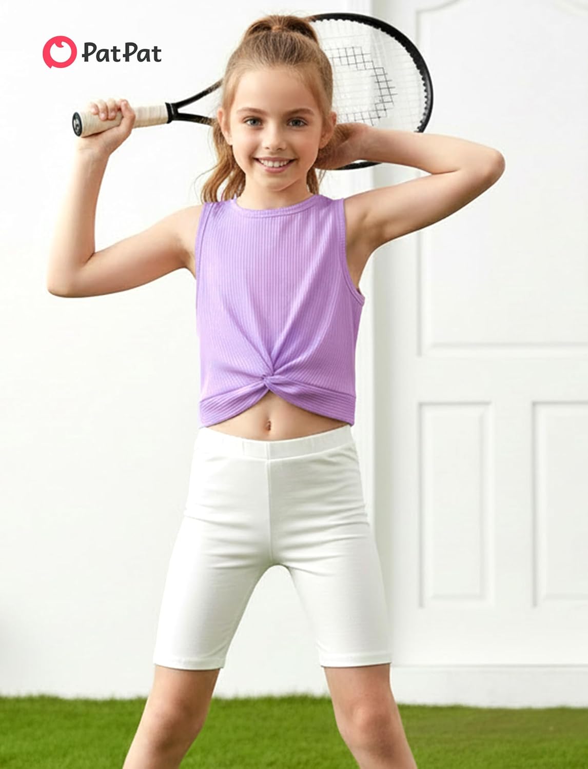 PATPAT Girls Kids Solid Cute Athletic Dance Shirts Tank Crop Tops Preppy Clothes Outfits for Girls Size 6-12Y - Image 2