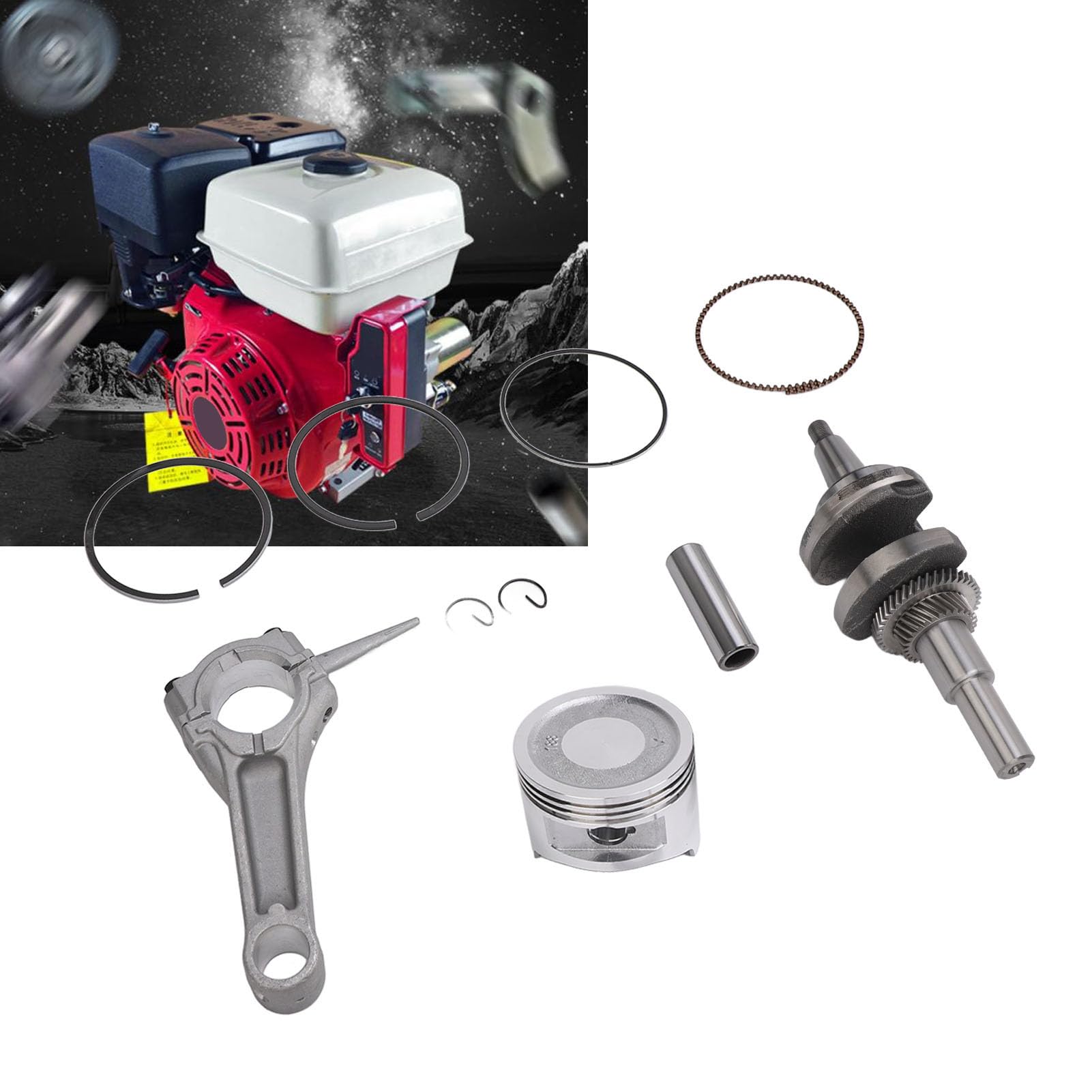 Kit de Biela de Pistón de Motor, Apto para Motor GX390 de 13, Juego Completo con Material Metálico, Juego de Varillas de Pasadores de Pistón de Cigüeñal