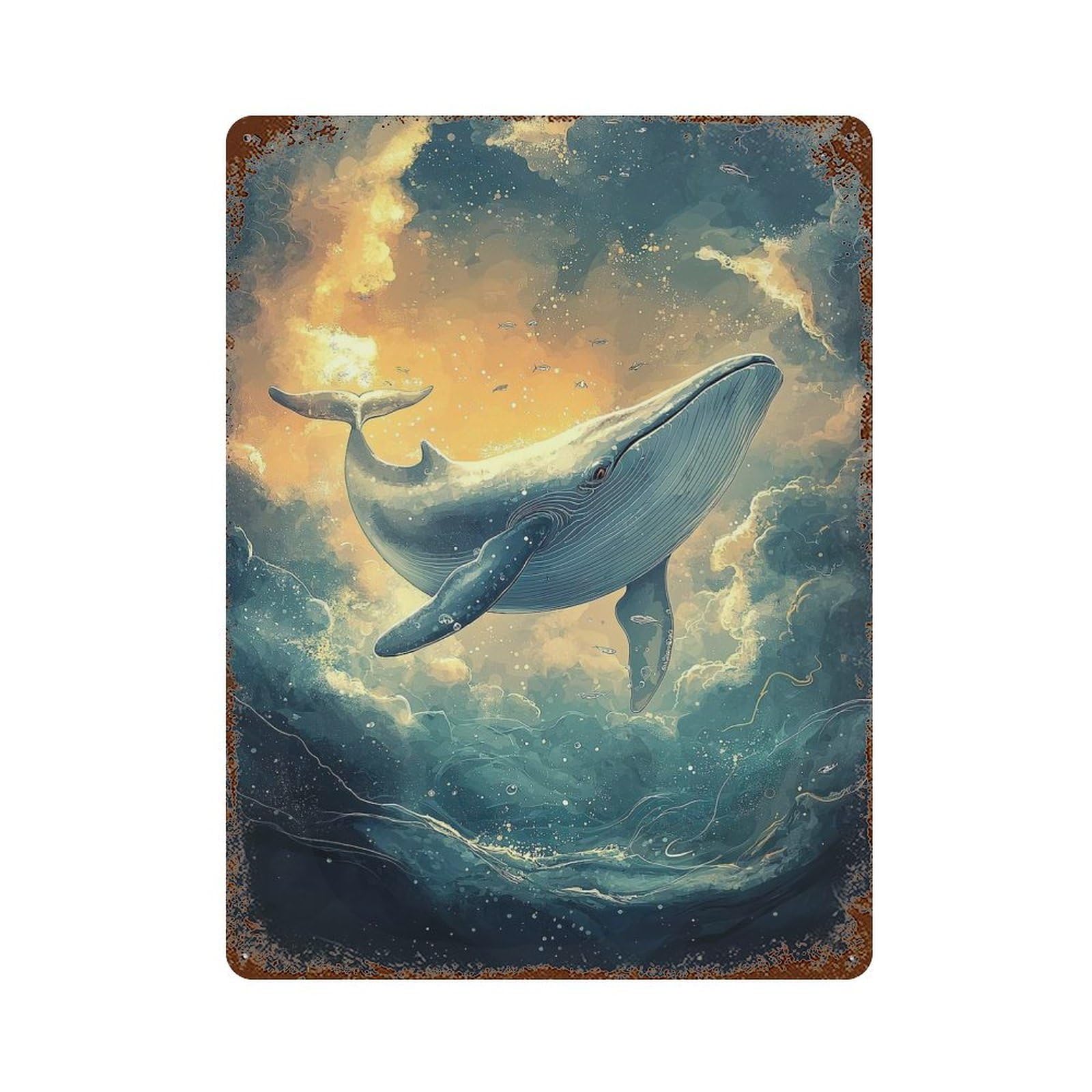 Garage Style Whale in Dreamy Ocean Scene Vintage Rust Metal Sign 15.7"x11.8", Retro Wall Decor for Bar And Workshop