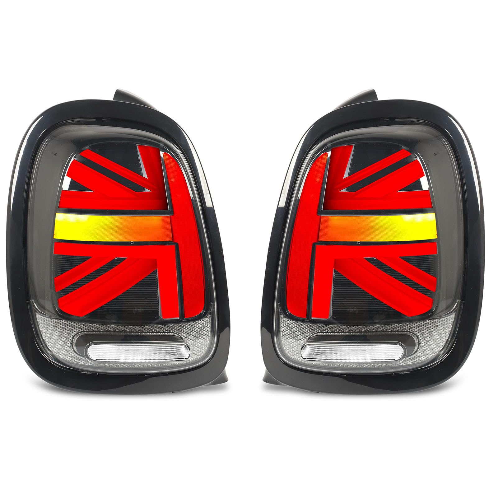 Tbest Luces Traseras LED Completas Union Jack, Señal de Secuencial, Actualización Plug and Play para Mini F55 F56 F57 S JCW Modelos 2014 a 2024 Marco Negro de Alto Brillo (blanco negro)