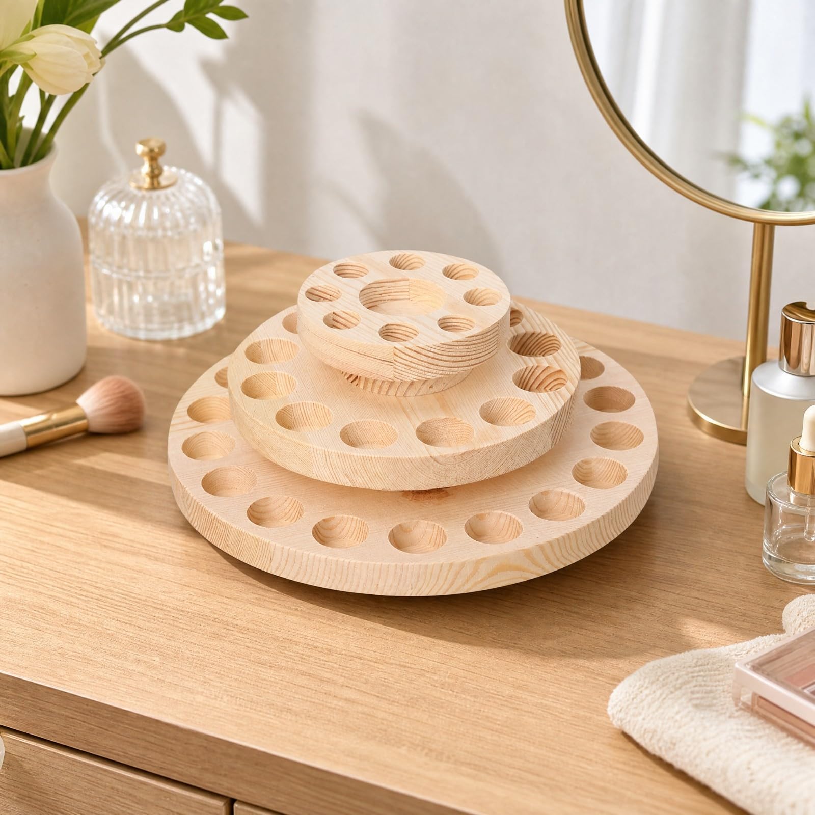 Organiteur à Trois Niveaux en Bois n Stable Range-Cosmétiques Rotatif Résistant pr Rayures Présentoir pr Coiffeuse, Style A