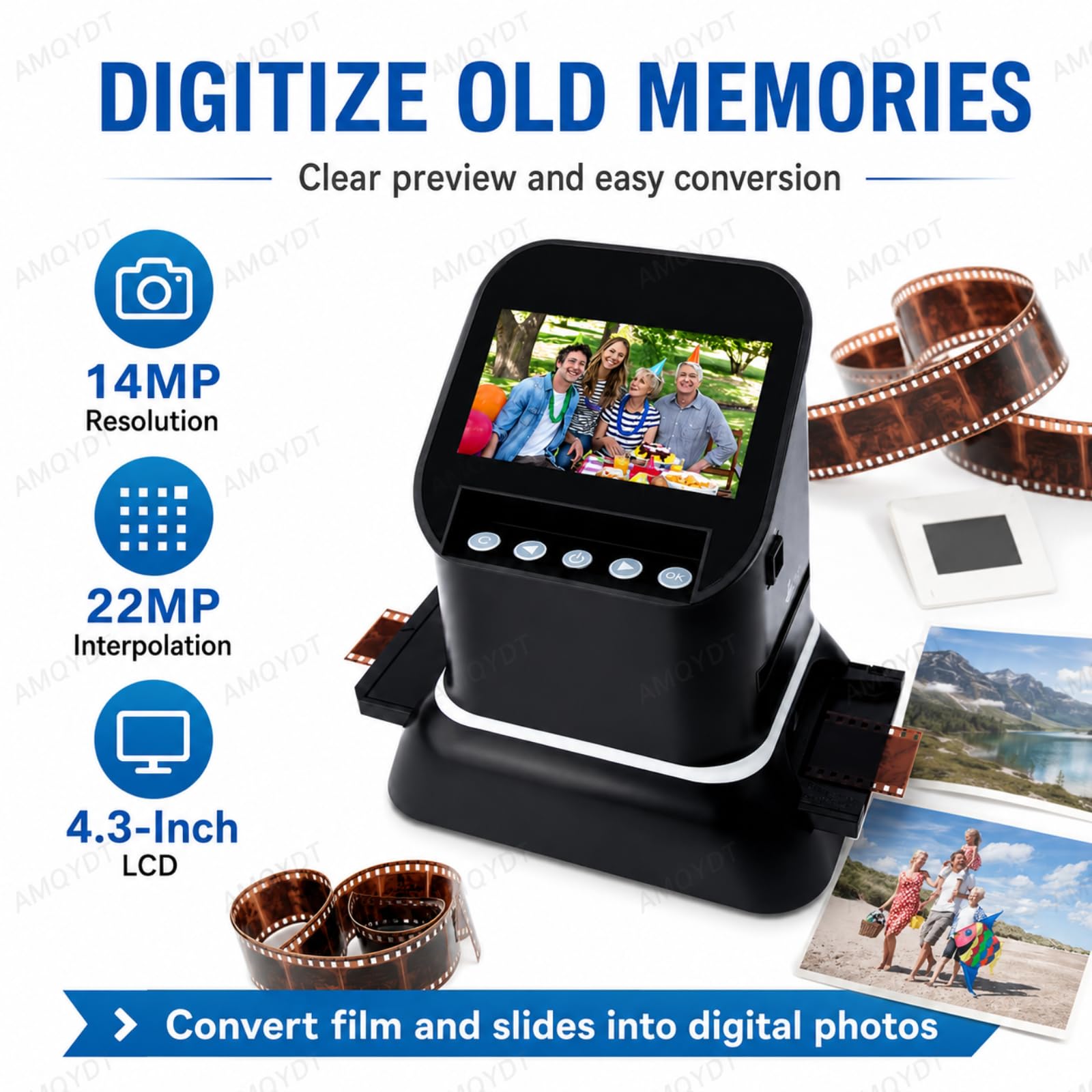 Escáner De Película De 35 Mm Y 120, Escáner De Negativos De Formato Medio Con Salida Jpeg De Hasta 22 Mp, Pantalla Lcd De 4,3 Pulgadas, Vista Previa Y Reproducción De Imágenes, Memoria De 128 Mb