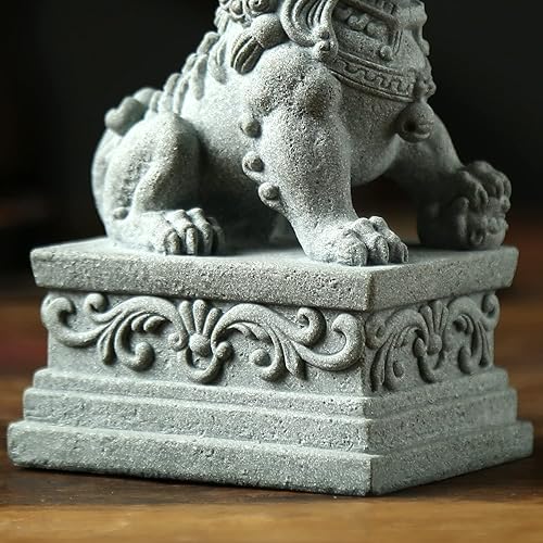 Miniatura 5 de Foo Dogs Estatuas Par de estatuas de león guardián Fu Foo Perros Estatuas de piedra chino Feng Shui Decoración Inauguración de la casa