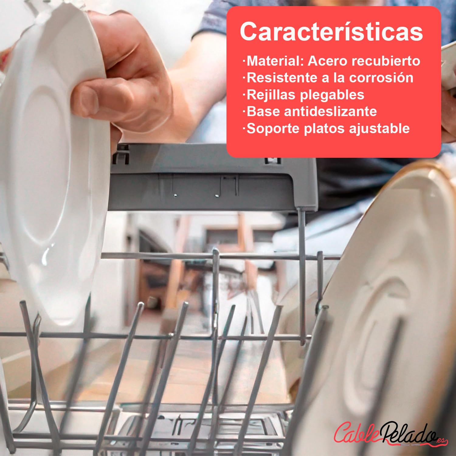 CABLEPELADO Cesta inferior para lavavajillas Beko 1766810083, Cesto lavavajilla Beko, Cesto Beko vajilla, Medidas 51,5 cm fondo x 52.5 cm ancho x 17 cm alto, sin tope de freno