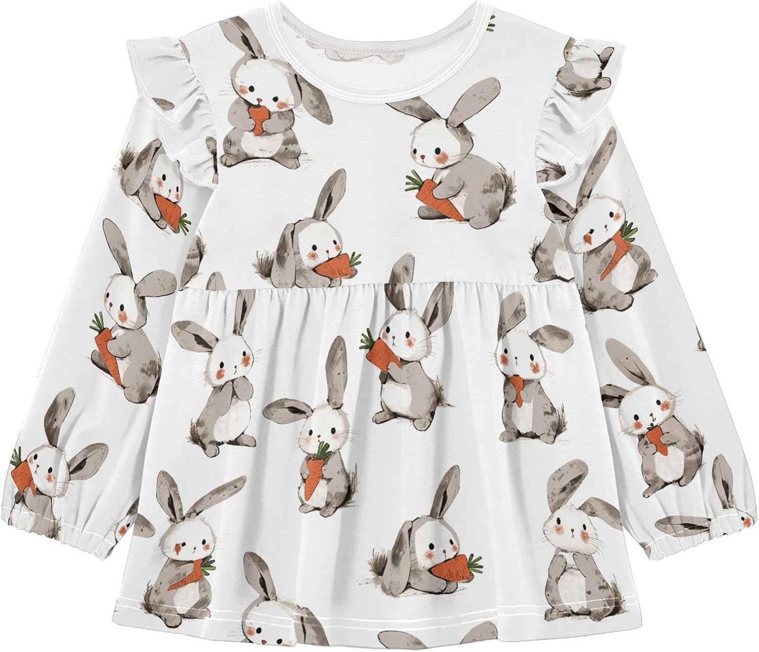 visesunny Toddler Clothes for Girls Fluffy Plush Rabbit Long Sleeve Fall Shirts Cotton Top with Ruffle Collar