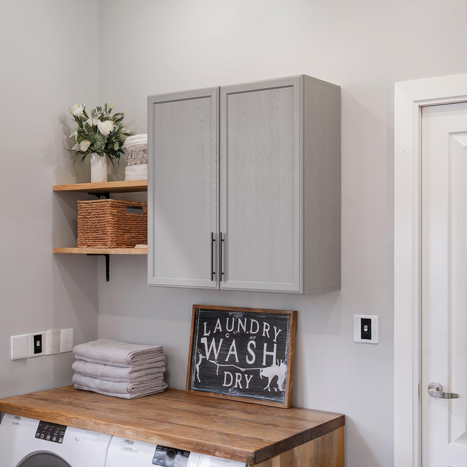 fimello 30" laundry room cabinets wall mounted, wall cabinets for laundry room, kitchen wall cabinet with adjustable shelf, shaker wall cabinet for bathroom, ashen gray
