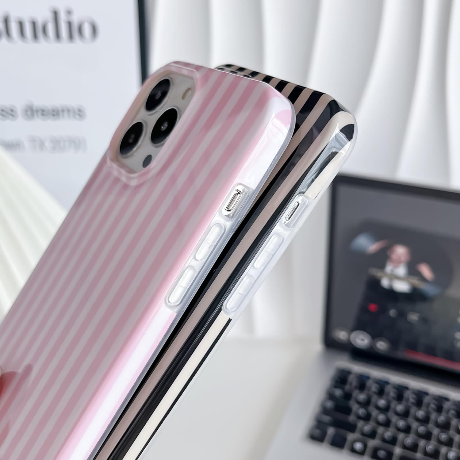 Yeddabox for iPhone 14 Pro Case Cute Striped Phone Case Soft TPU Slim Shockproof Phone Cover for Women Girls, Black - Image 4