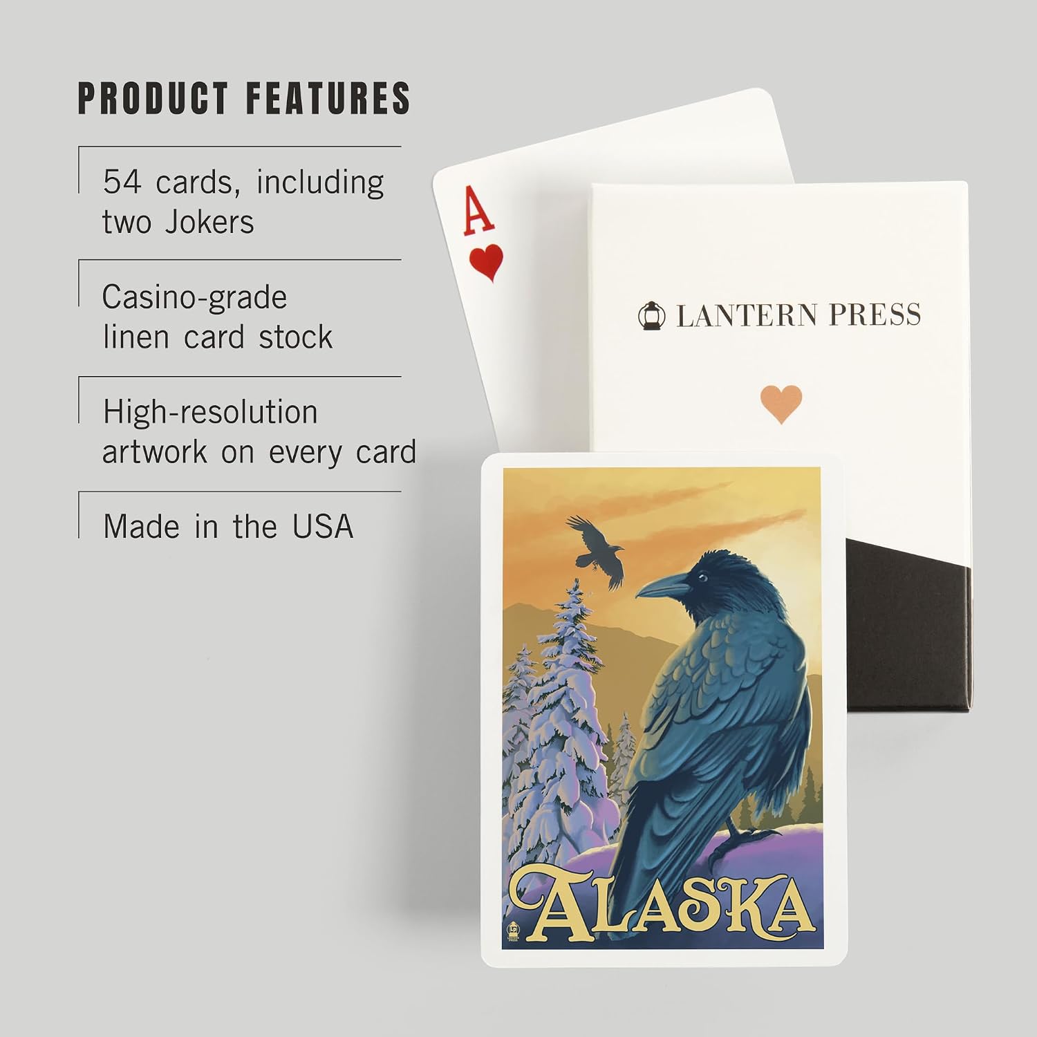 Lantern Press Ravens, Alaska, 52 Playing Cards for Adults, Poker Size Card Deck