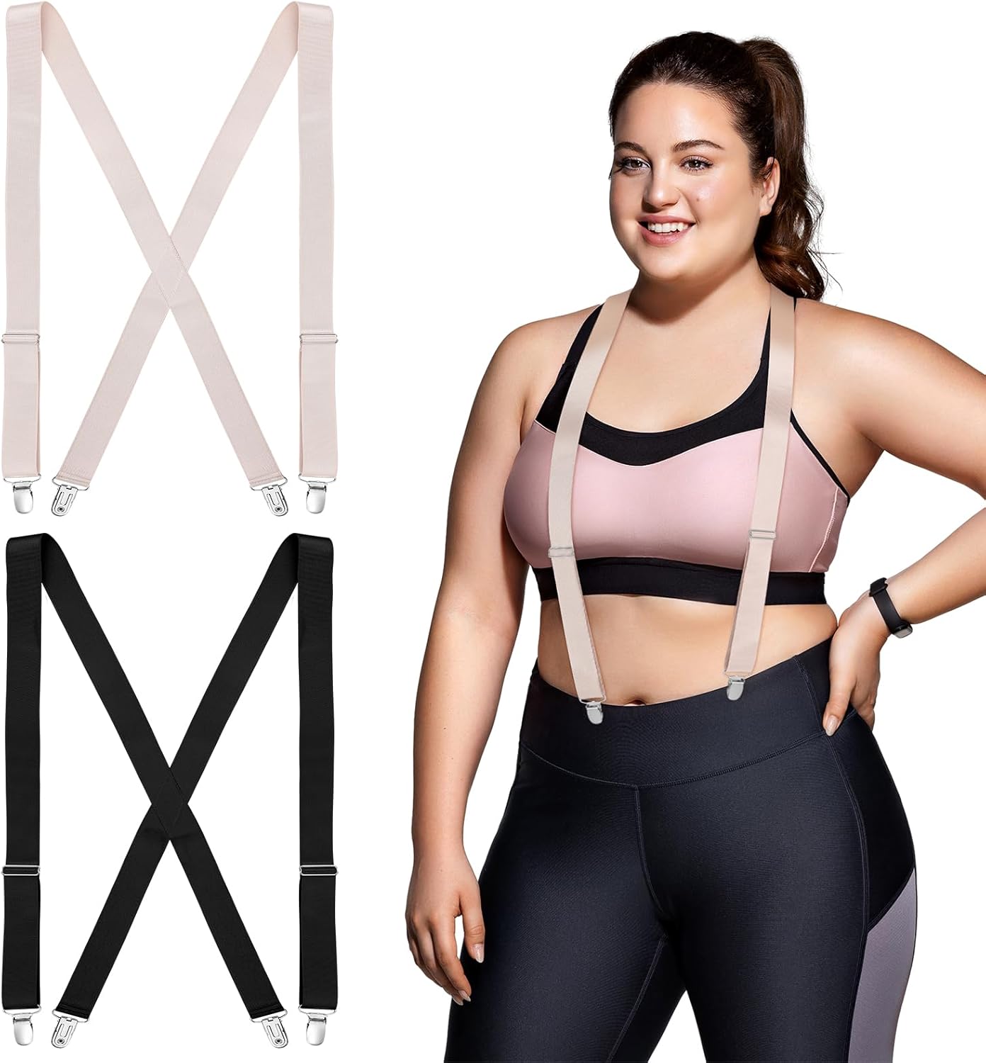 Janmercy 2 Pcs Hidden Suspenders for Women Pants Under Clothes 1" Width Thin X Back Ladies Suspenders for Jeans Undergarment