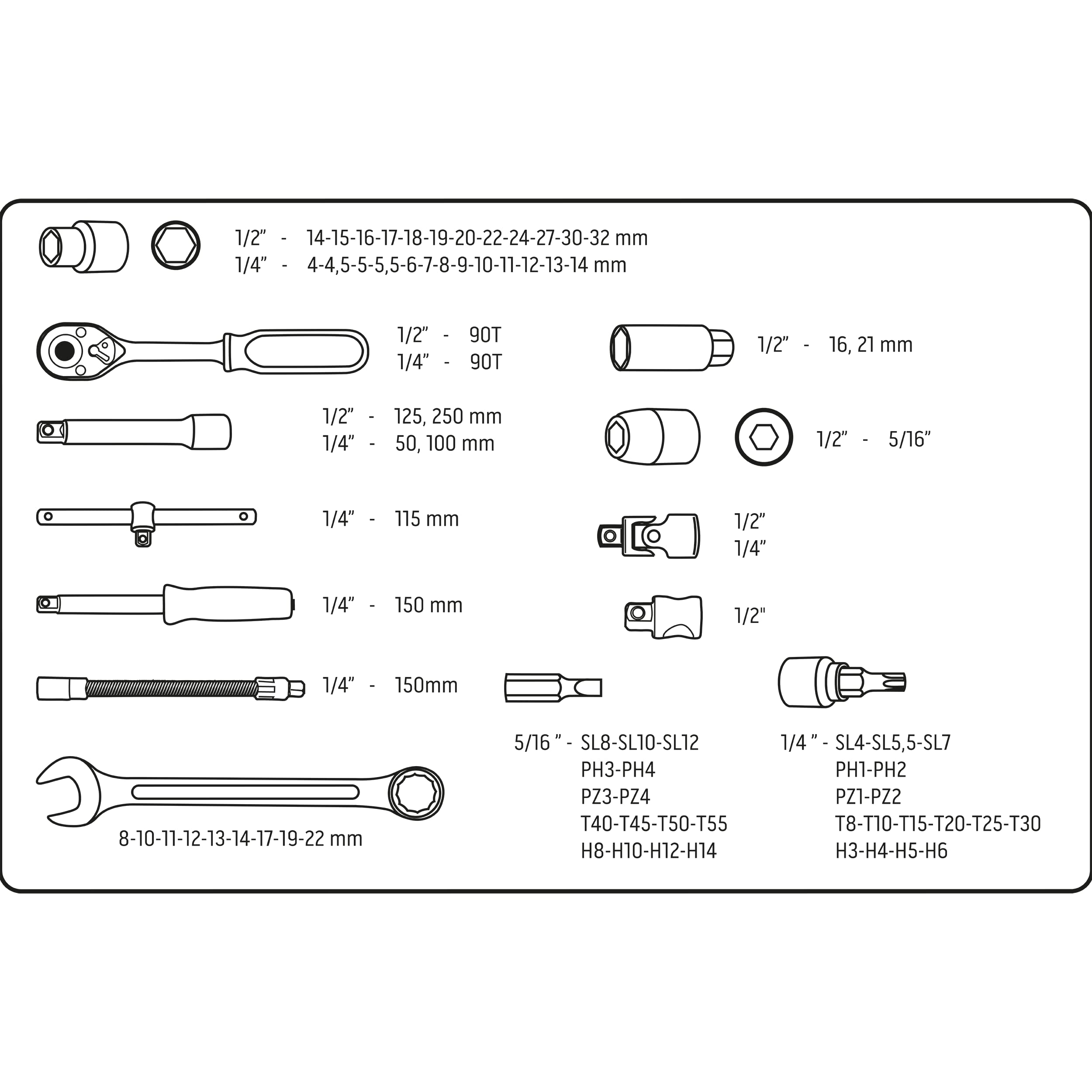 NEO TOOLS Klucze nasadowe 1/2", 1/4" i akcesoria, 82-częściowy zestaw; do wkręcania i odkręcania; bity krzyżowe, sześciokątne; walizka do przechowywania; TÜV; stal CrV