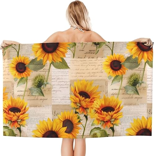 Fiephvsa Toalla de playa suave con diseño de girasoles y postales, toalla de ducha grande de 32 x 52 pulgadas, toalla de baño absorbente para