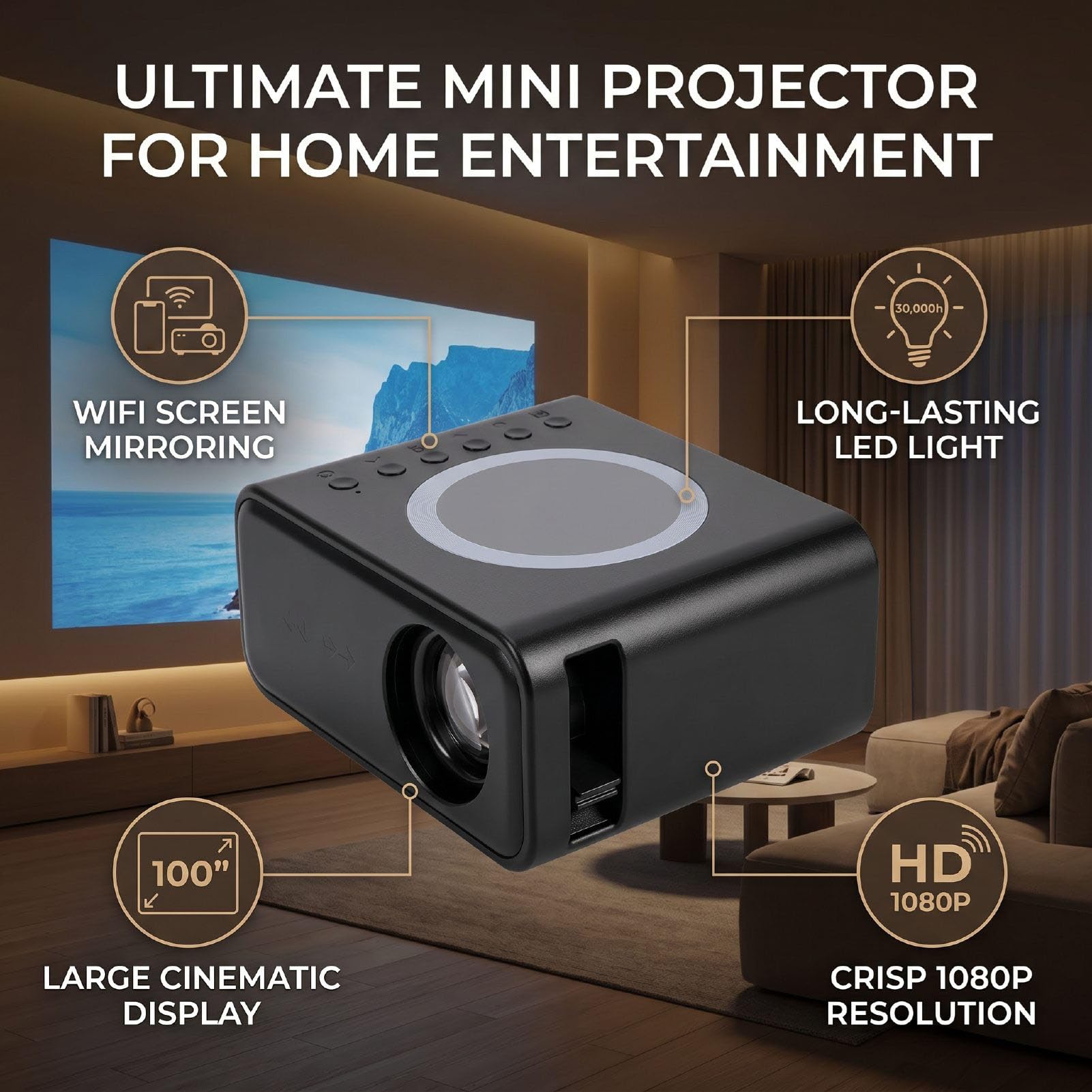 Cuifati Mini 1080P, WiFi 6 y Bluetooth 5.0 Auto, para Cine en Casa,