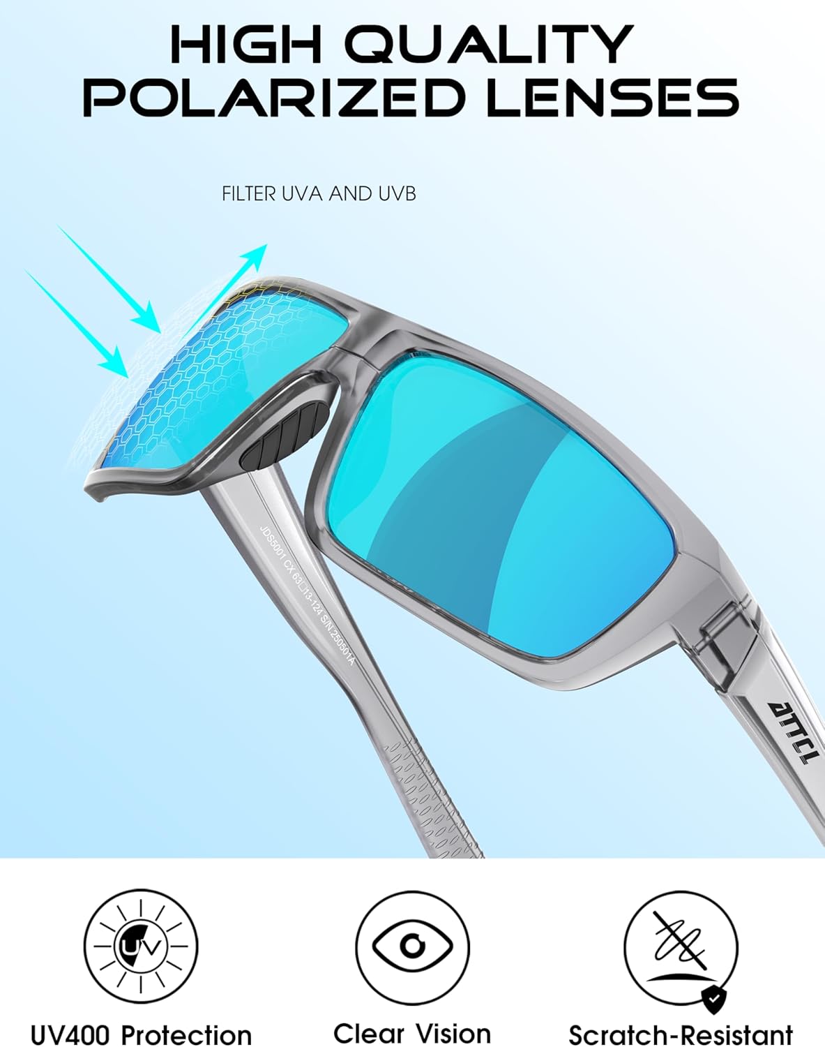 ATTCL Polarized Sunglasses Men for Fishing: UV Protection Lightweight TR90 Sports Wrap Sun Glasses Driving Golf Running - Image 4