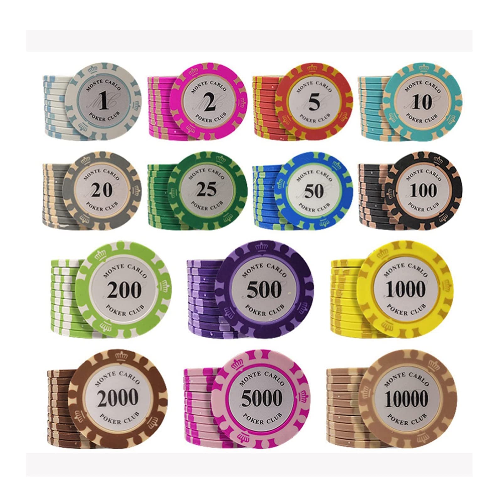 N/A Casino-Poker-Chip-Set, Professionelles Pokerset 14 Gramm Chips mit Nennwerten, für Blackjack Gambling Game Night