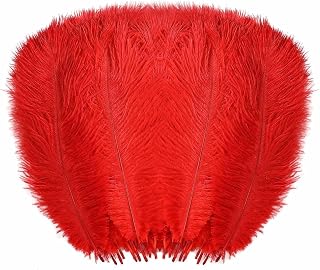 YAKRUNA 30PCS Red Ostrich Feathers Bulk 12-14 Inches for Centerpieces for Wedding Birthday Gatsby Party, Decorative Plumes for Vase & Table & Christmas Tree Decor (30-35cm, Red)