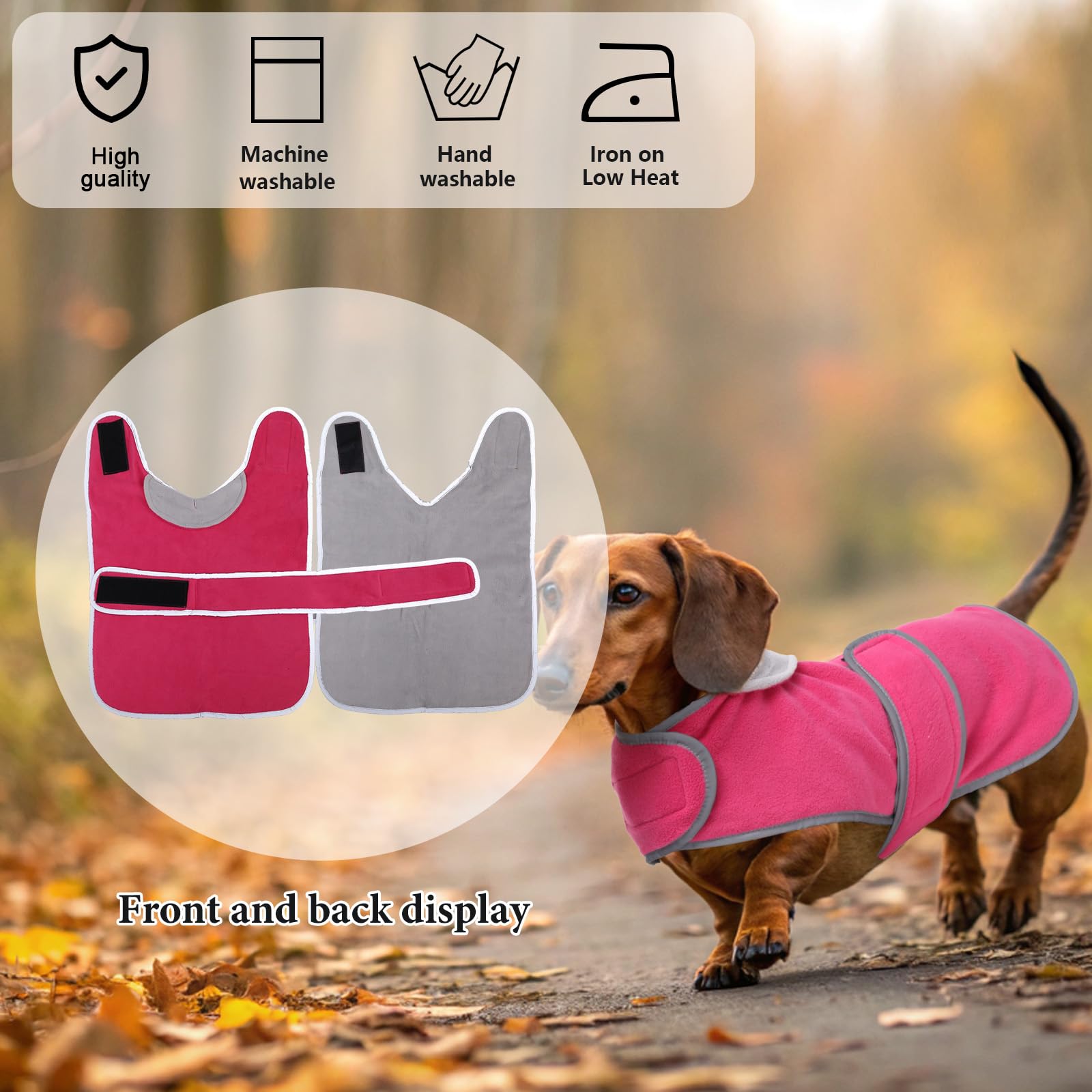 babepet Soft Dog Fleece,Dachshund Coat Miniature Dachshund Clothes with Leash Hole,Small Dog Jumper,Reflective,Foldable Collar Windproof,Ideal for Outdoor&Indoor-Pink-M - Image 4