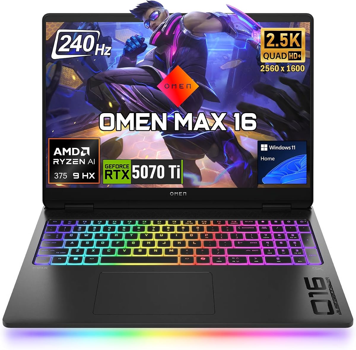 Portátil para juegos HP OMEN 16 MAX RTX 5070 Ti AMD Ryzen AI 9 HX 375 240Hz | 16" WQXGA 240 Hz, 32 GB DDR5, 1 TB SSD, KB retroiluminado RGB por tecla, hasta 55 NPU TOPS, Windows 11 Home