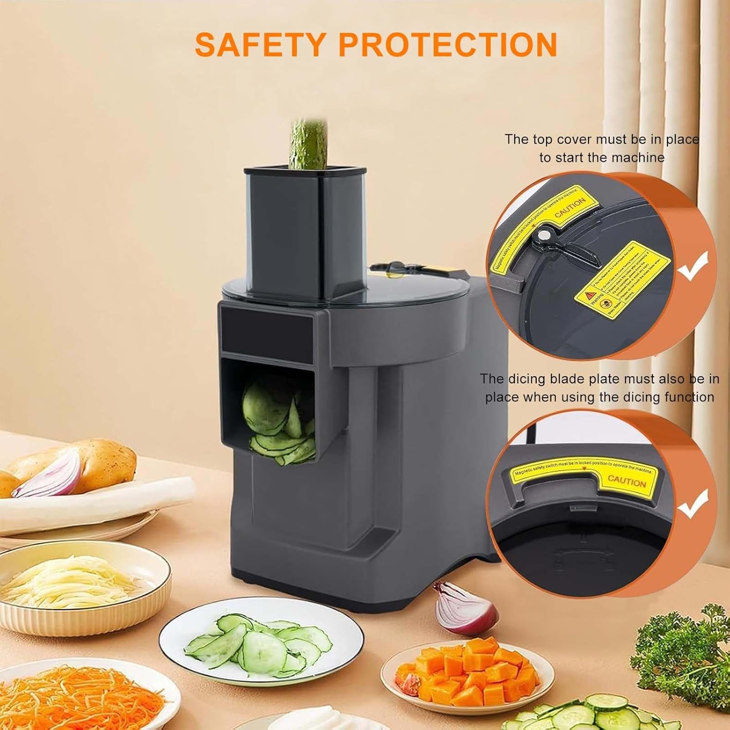 Electric Vegetable Dicer Slicer,Commercial Food Processor,Dicing Shredding Slicing Strip Cutter, Veggie Fruits Chopper,w/3 Stainless Steel Blades,for Carrot Potato
