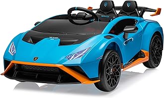 Track Seven 24V Kids Electric Ride-On Drift Car, Licensed Lamborghini Huracan STO, 360° Spin, Drift Feature, Two-Point Safety Belt, LED, Music, USB (Blue)