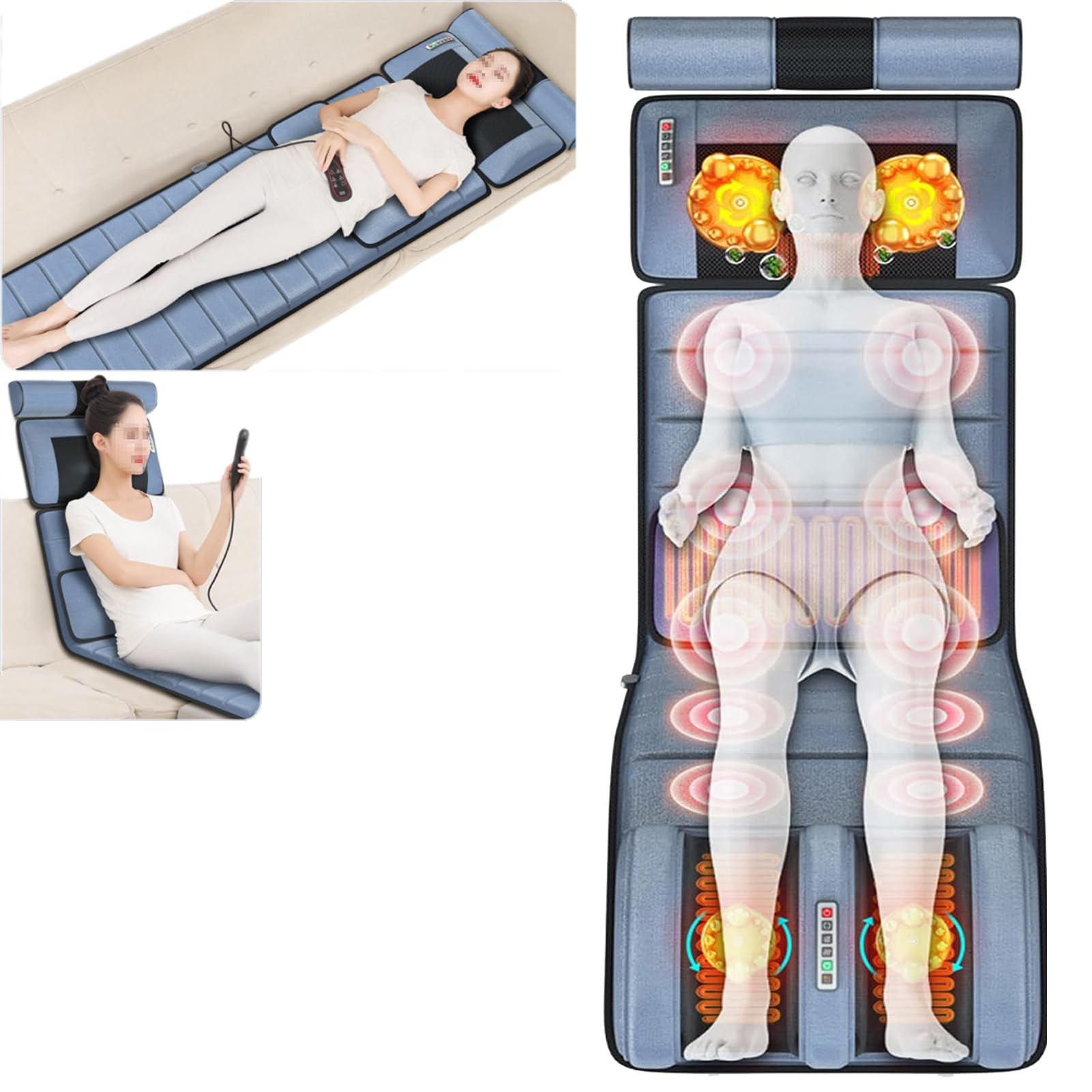 Esterilla de masaje calentada para todo el cuerpo con 20 cabezales de masaje para amasar el cuello, 10 esterillas de masaje vibratorias y eléctricas para aliviar la espalda, el cuello, la zona lu
