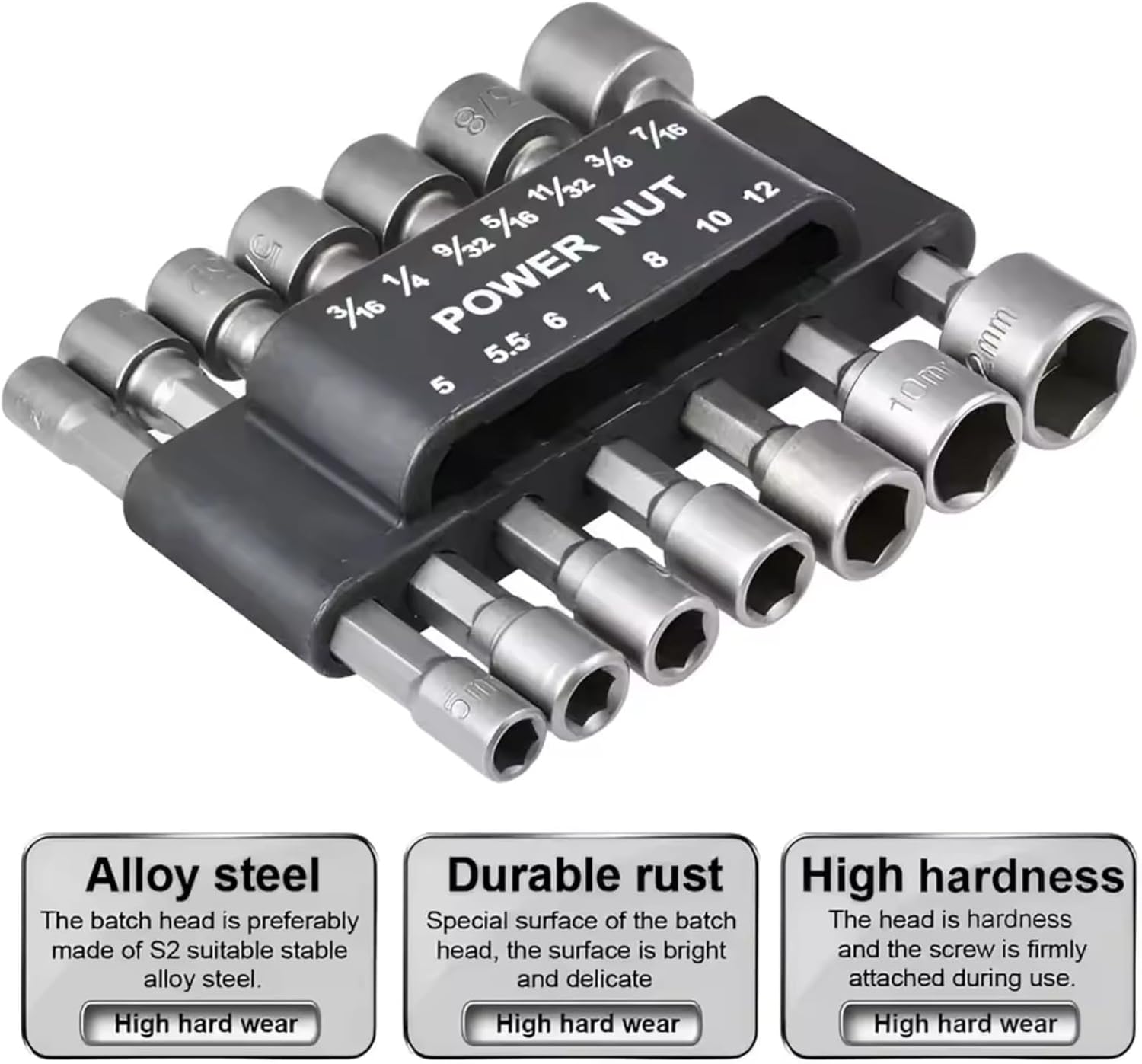 14-Piece Impact Socket Set, 1/4 Inch Hex Shank Driver Bits for Power Drill, Screwdriver, Secure Fit, Grey