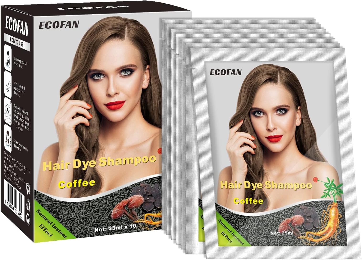 10 PCS Coffee Hair Dye Shampoo 3 in 1 Natural Hair Color Shampoo, Semi- Permanent Instant Hair Dye for Men & Women - Herbal Ingredients (Coffee)