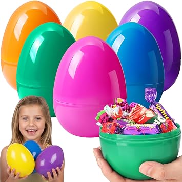 6 Pcs Large Easter Eggs Fillable, 6 Inch Colorful Jumbo Plastic Empty Egg Stand Upright for Easter Eggs Hunt Basket Stuffers Fillers Filling Treats Party Favor Classroom Prizes Supplies Pure