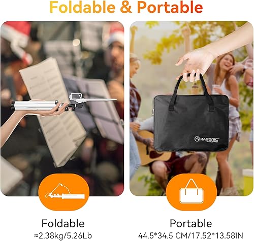 Vista 6 de K KASONIC - Soporte plegable de doble uso para partituras y soporte para libros de escritorio con bolsa de transporte portátil, carpeta de Blanco